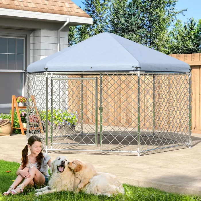 Polar Aurora Outdoor Kennel With Roof, Large Metal Dog Kennel With Secure Lock For Backyard (6.9X6.9X4.9 Ft)